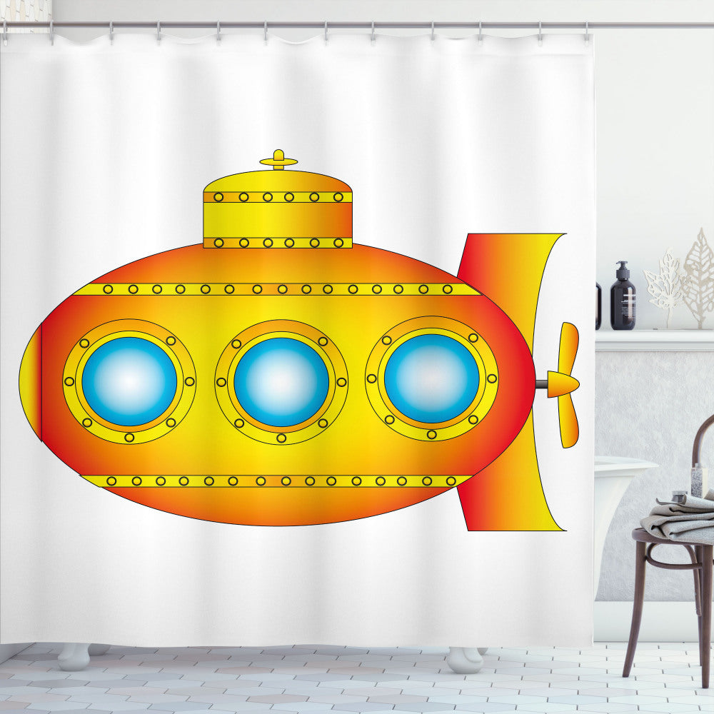 Ocean-themed Shower Curtain Featuring Yellow Submarine and Orange/Yellow Colors